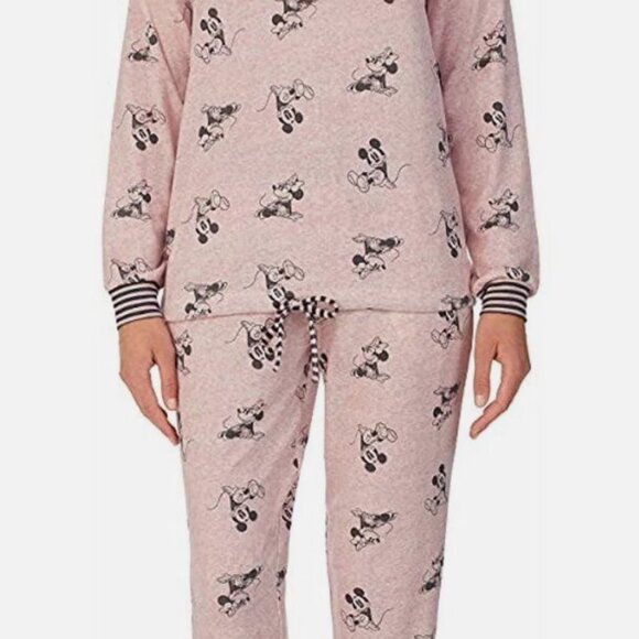 Disney Mickey Mouse & Minnie Mouse Pink Cozy 2 piece Pajama Set Size XL - Picture 2 of 6